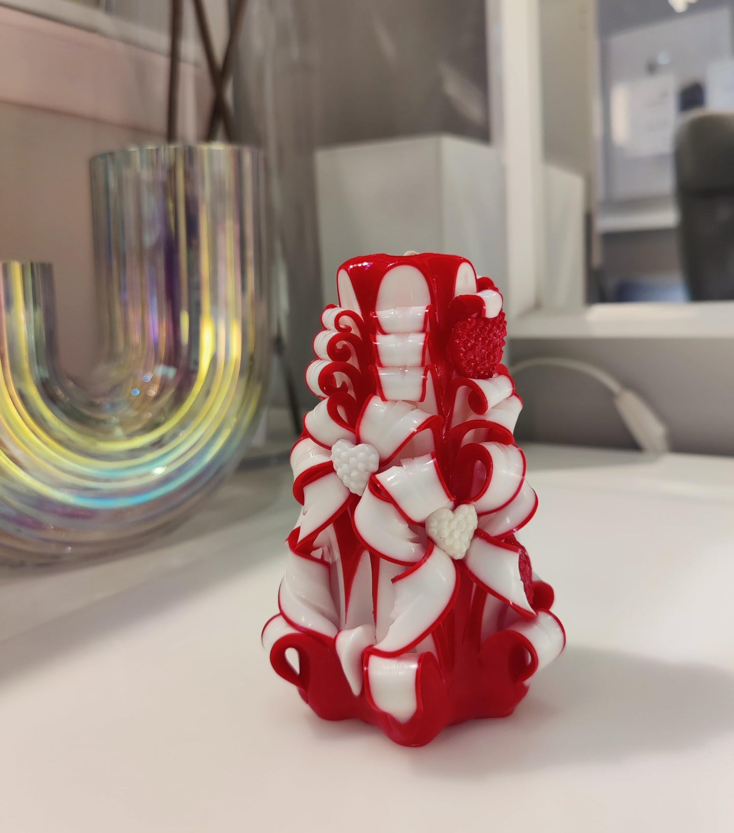 Handmade Carved Candle - Surprise Gift For Her - Decor Birthday Halloween Thanksgiving Christmas - Spiritual Living Room Home Decor Candles - Unique Engagement Wedding Idea - Red White - Ordagio…