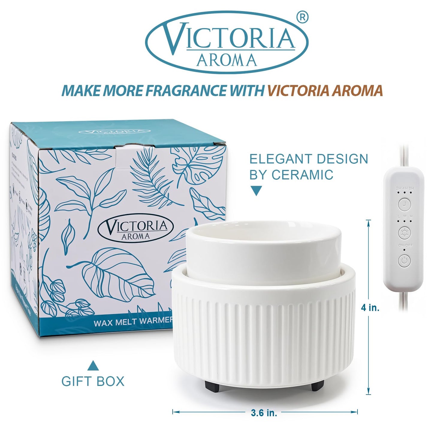VICTORIA AROMA Ceramic Wax Warmer with Timer, Candle Wax Melter & Wax Burner for Scented Wax Melts, Electric Fragrance Wax Melt Warmer for Home Office Decor Ideal Gift（White）