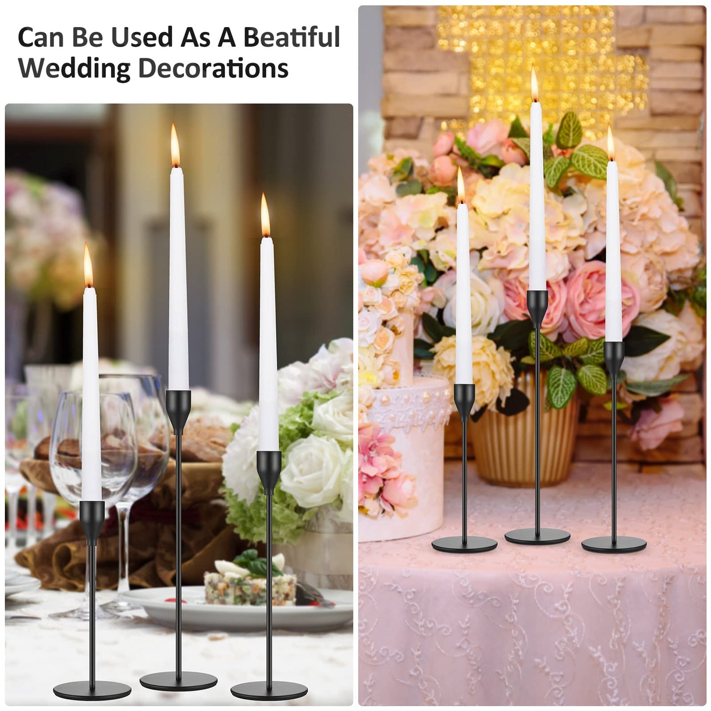 Set of 18 Tall Candlestick Holders Thin Metal Taper Candle Holders for Table Centerpiece Modern Decorative Pillar Candle Sticks Stand for Home Wedding Christmas Decoration(Black)