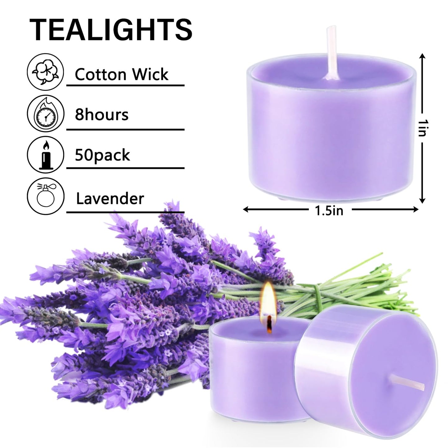 Wfmolcand 50 Pack Bulk Lavender Scented Tealight Candles in Clear Cup, Purple Wax Votive Candle for Birthdays Weddings Churches Anniversaries & More（8 Hour）
