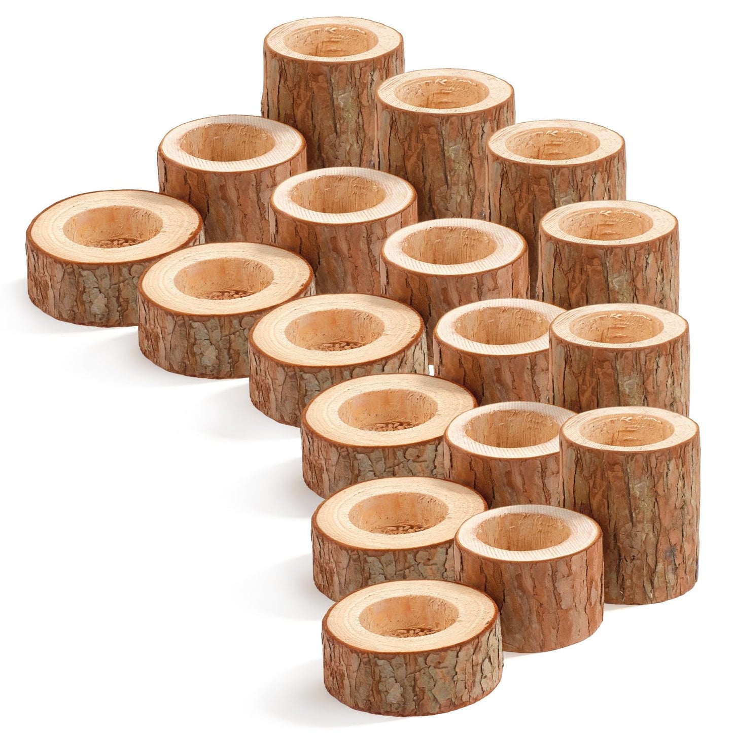 18 Pcs Wooden Tea Light Candle Holders, 3 Sizes, Rustic Tealight Candle Holders for Rustic Centerpieces for Dining Table Wedding Party