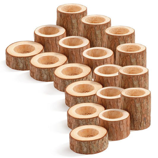 18 Pcs Wooden Tea Light Candle Holders, 3 Sizes, Rustic Tealight Candle Holders for Rustic Centerpieces for Dining Table Wedding Party