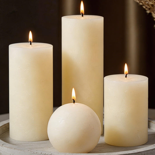 Rustic Ivory Pillar Candles Set - 4 Pcs Assorted Sizes Unscented Pillar Candle, Decorative Pillar Candles for Home Centerpiece Decor, Holiday Dinner Table, Dripless & Smokeless