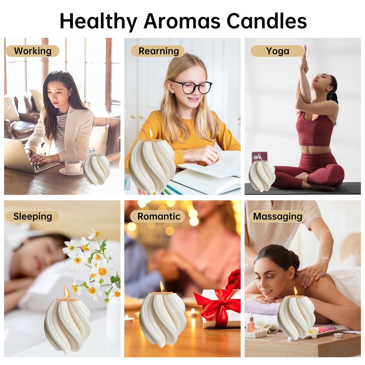 Spiral Swirl Candle Beautiful Handmade Pillar Scented Soy Wax Twirl Elegant Bubble Aesthetic Candle Housewarming Gift Home Room Shelf Decor Idea Spiral Candl (White Medium)