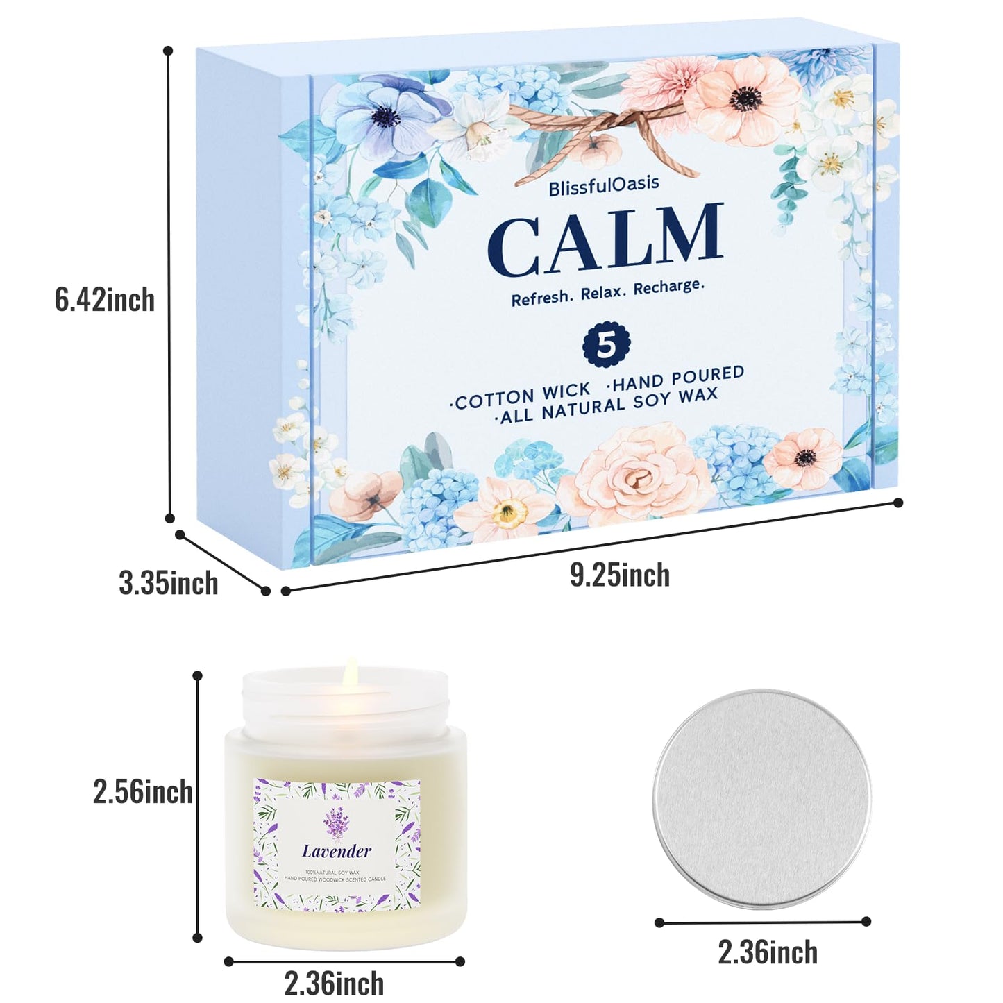 BlissfulOasis Scented Candles, Long-Lasting Candles for Home Scented, 5 Pack Candle Set, Candles for Women, Natural & Safe Ingredients, Candle Set for Birthday, Valentine's Day Scented Candles for Her