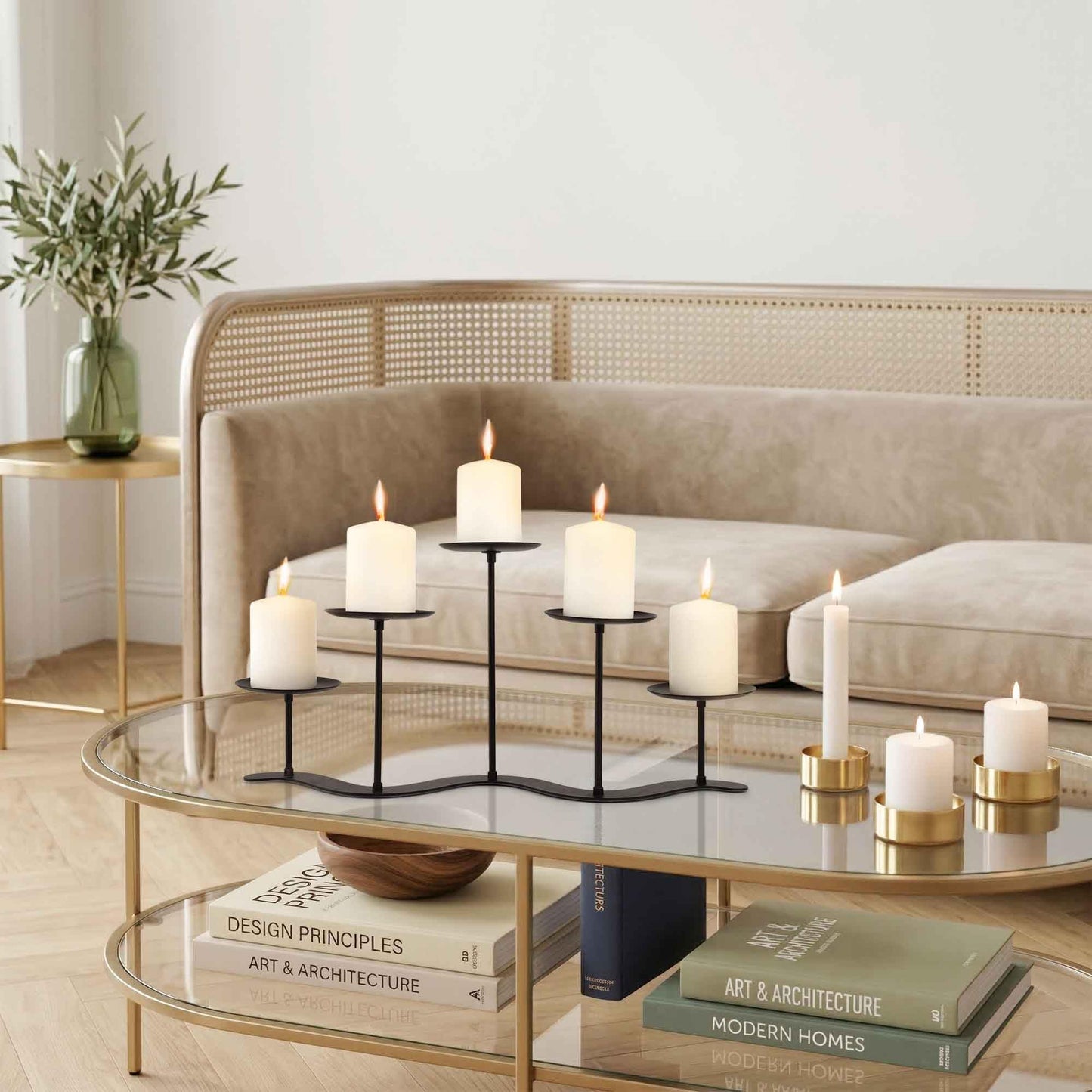 Iron Candle Holder Fireplace: 5 Metal Candelabra Centerpiece Decor - Candle Holder Stand for Candelabra Pillar Candles