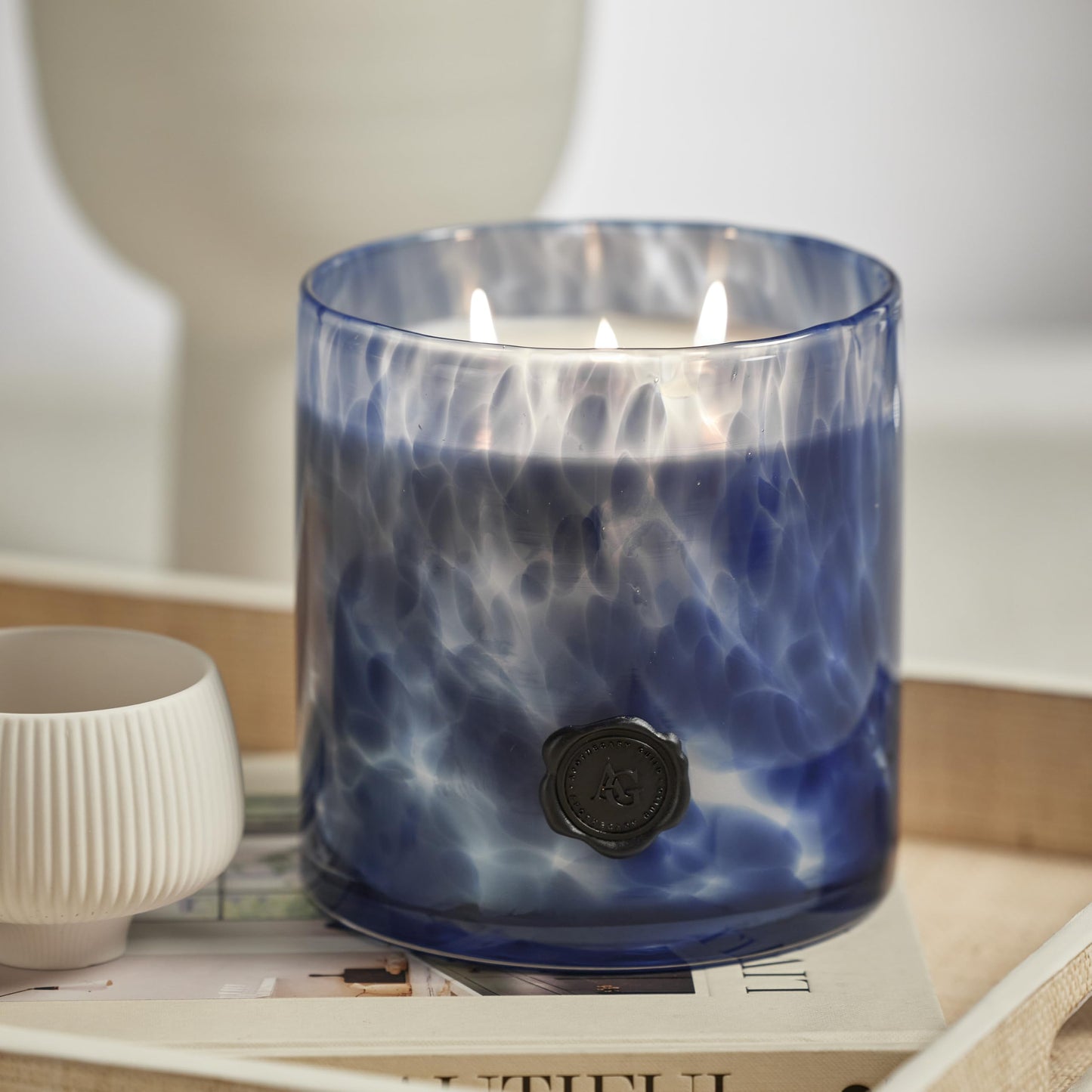 Zodax Apothecary Guild Scented Opal Glass Jar Candle- 50 oz/3-Wick - Sea Salt & Coastal Mist