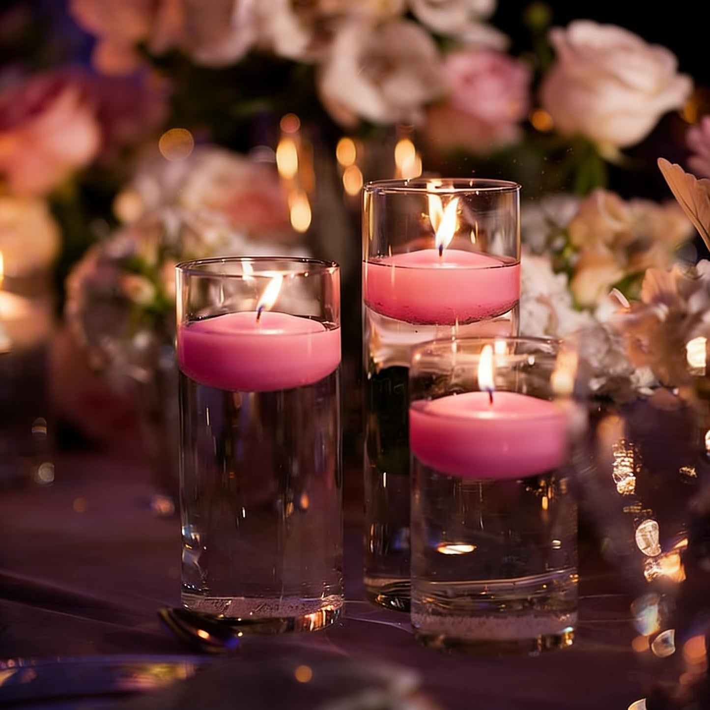 Pink Floating Candles 3 inch 12 Pack - Floating Candles for centerpieces - Wedding Decor - Burning Time 8-10 Hours