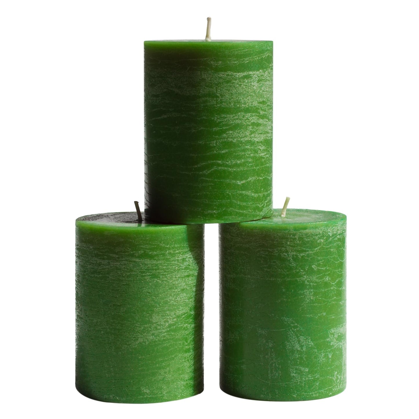 CANDWAX 3x4 inch Grass Green Pillar Candles Set of 3 - Unscented Dripless Rustic Grass Green Candles for Weddings, Centerpieces, Home Décor, Party Decorations