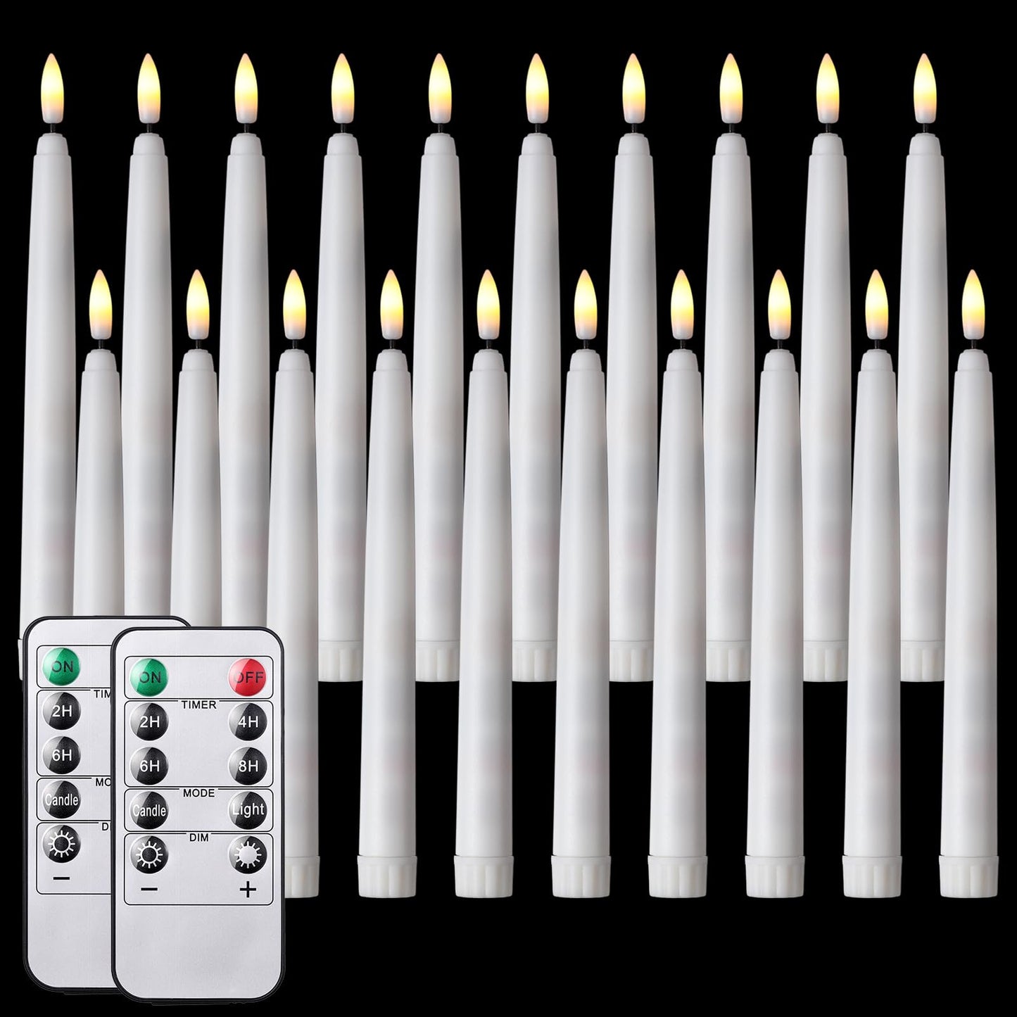 Tuanse 20 Pcs Flickering Flameless Taper Candles Bulk LED Battery Operated Realistic Flame Effect with Remote & Timer Safe No Fire Wax Drip Candles for Wedding Church Home Decor (8.46",White)