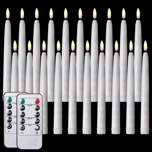 Tuanse 20 Pcs Flickering Flameless Taper Candles Bulk LED Battery Operated Realistic Flame Effect with Remote & Timer Safe No Fire Wax Drip Candles for Wedding Church Home Decor (8.46",White)