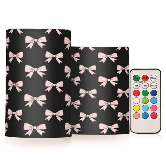 ALAZA Beautiful Pink Bows Black Flickering Flameless Candles Battery Operated with Remote Timer,Tea Light Candles LED Pillar Votive Candles Set of 2 for Outdoor Indoor Decorations262