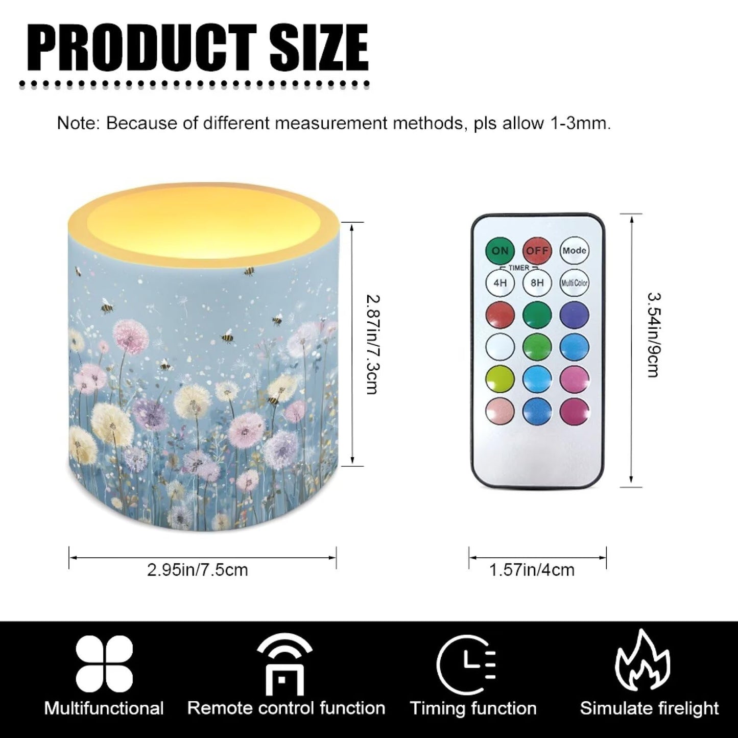 Merkmak Wild Flower Battery Operated Flameless Candles with Remote and Timer Flameless LED Pillar Candles for Camping, Banquet, Party, Home Decoration Tealights