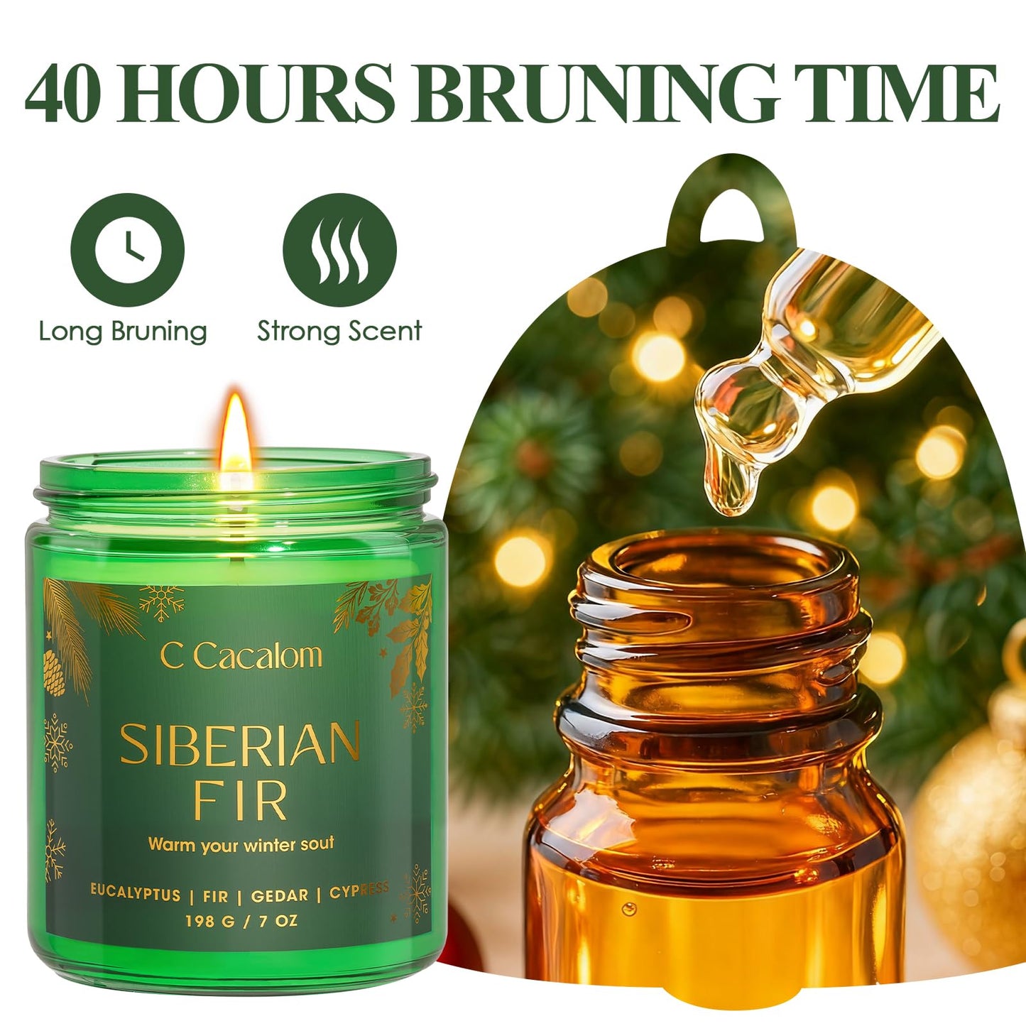 Christmas Soy Candles for Christmas Home Decor Non-Toxic Aromatherapy Scented Candles for Holiday Christmas Gifts, Cozy Cute Jar Candle, Winter Candle for Women Men, Siberian Fir Candle