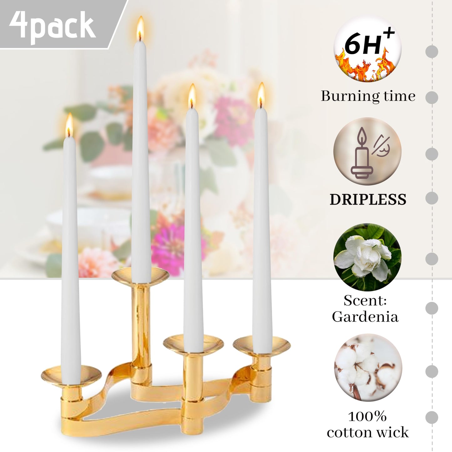 Crystal White Unscented Spiral Candles Handmade Smokeless Tapered Candle 10 Inch Long Twisted Candlesticks for Home Holiday Wedding Decor 4 PCS