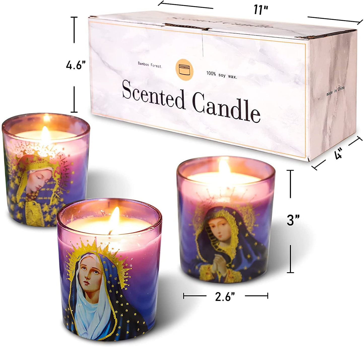 Petristrike Prayer Candles, Devotional Candles, Virgin of Mary Saints Religions Decoration, Rosemary Scented Votive Candles for Prayer Altar, Mantle, Church - Set of 3