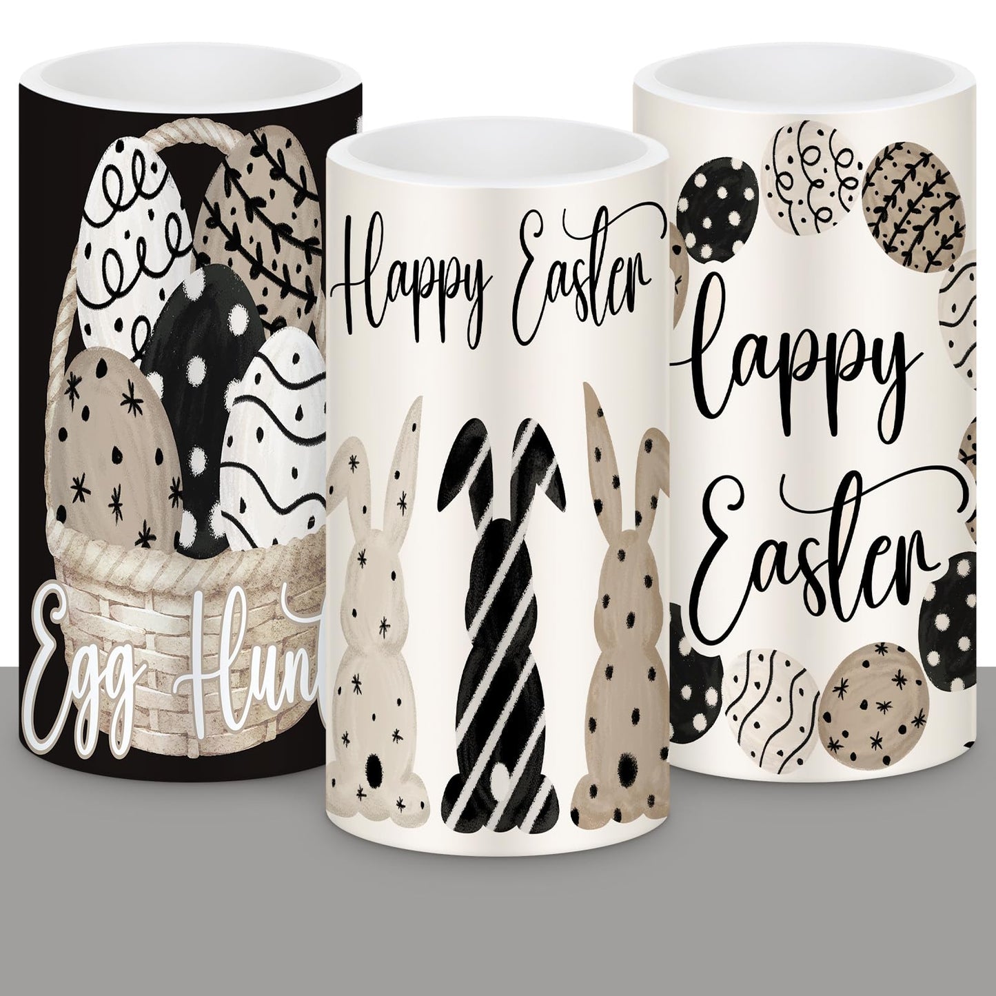 Retisee 3 Pcs Black Brown Easter Flameless LED Candles Battery Operated Bunny Spring Flickering Pillar Candles with Remote Rabbit Easter Centerpiece for Bedroom Living Room Dinner Table Decoration