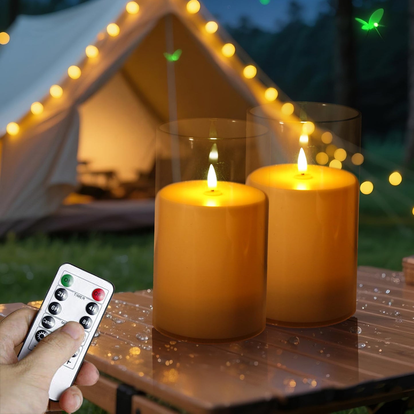 NICEME 7" x 4" Large Waterproof Outdoor Flameless Candles with Remote Control and Timer, Acrylic Outdoor Flickering Candles Battery Operated for Indoor Outdoor Lanterns Patio Porch, Long Lasting 2PCS