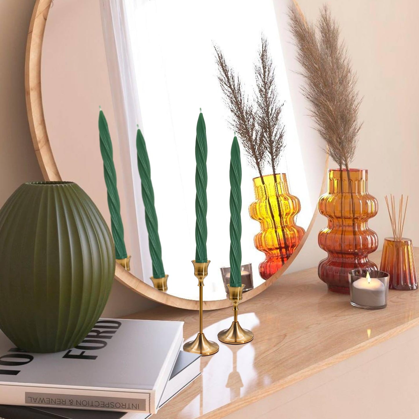 Handmade Unscented Long Spiral Taper Candle Dark Green 10 Inch Smokeless Tall Twisted Candlesticks Elegant Design for Home Weddings Festive Seasons Décor
