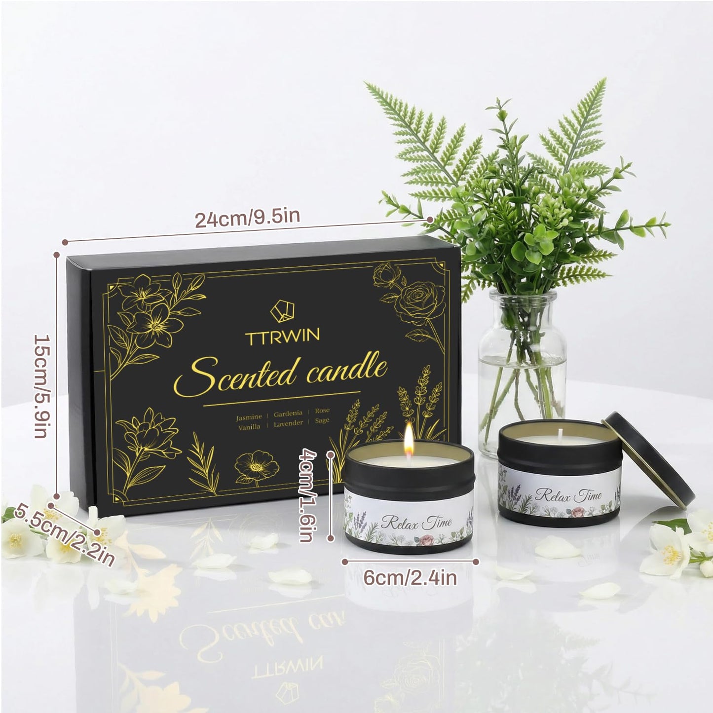 TTRWIN Relaxing Scented Candles Gift Set - 6 Natural Soy Wax Candles for Cosy Home, Aromatherapy Soy Candles in Jars, Stress Relief and Gifts, Christmas, Birthday, Spa Scents for Women, Men