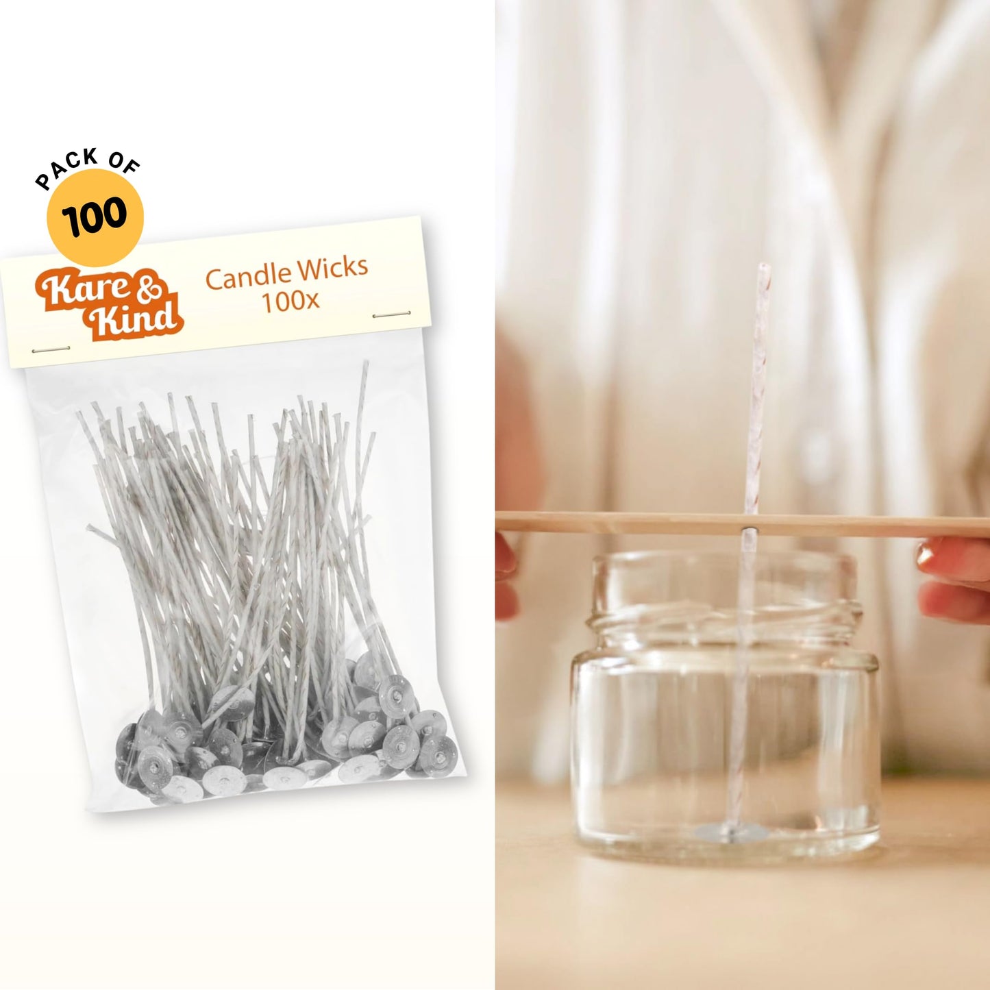 Candle Wicks for Candle Making - 100 Pieces - Coated with Natural Soy Wax, Low Smoke - Cotton Threads Woven with Paper - Contains No Lead, Zinc or Other Metals - Ready to Use