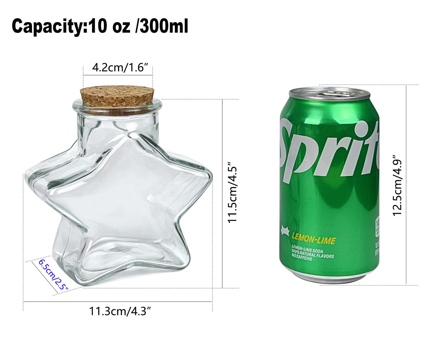 2 Pcs Starry Decorative Glass Bottles with Cork Stoppers,300ml(10 oz),Star-shaped glass vessel Design for Wedding,Party Favors,Home Decor-Includes Blessing Note & Jute Twine(Star)