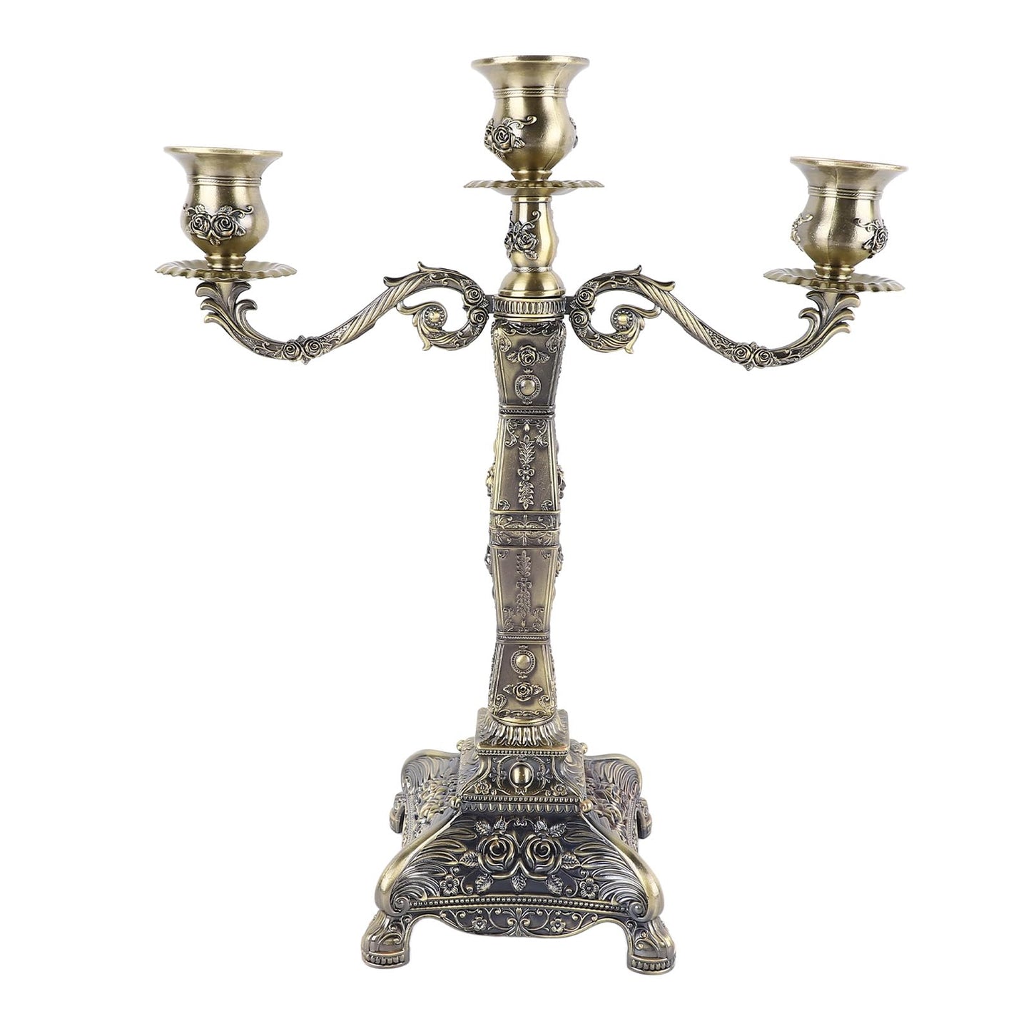 Tyenaza Metal Candelabra, European Style Retro Candlestick Holder Romantic Candle Holder Decoration Elegant Candle Stand for Wedding Dining Table Christmas Party Home Decoration (Bronze - 3 Heads)
