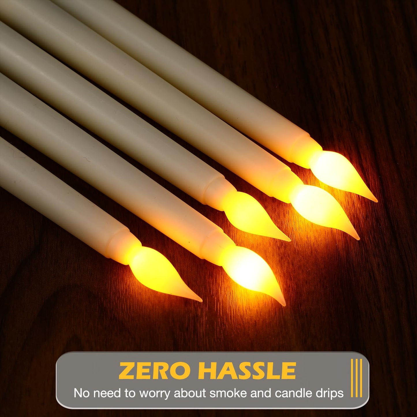 Tuanse 24 Pack 24 Pack Flameless Flicker Taper Candles Bulk with Remote and Timer, Battery Operated LED Warm White Taper Candles Light for Home Wedding Decoration Gifts (Beige,12 Inch)