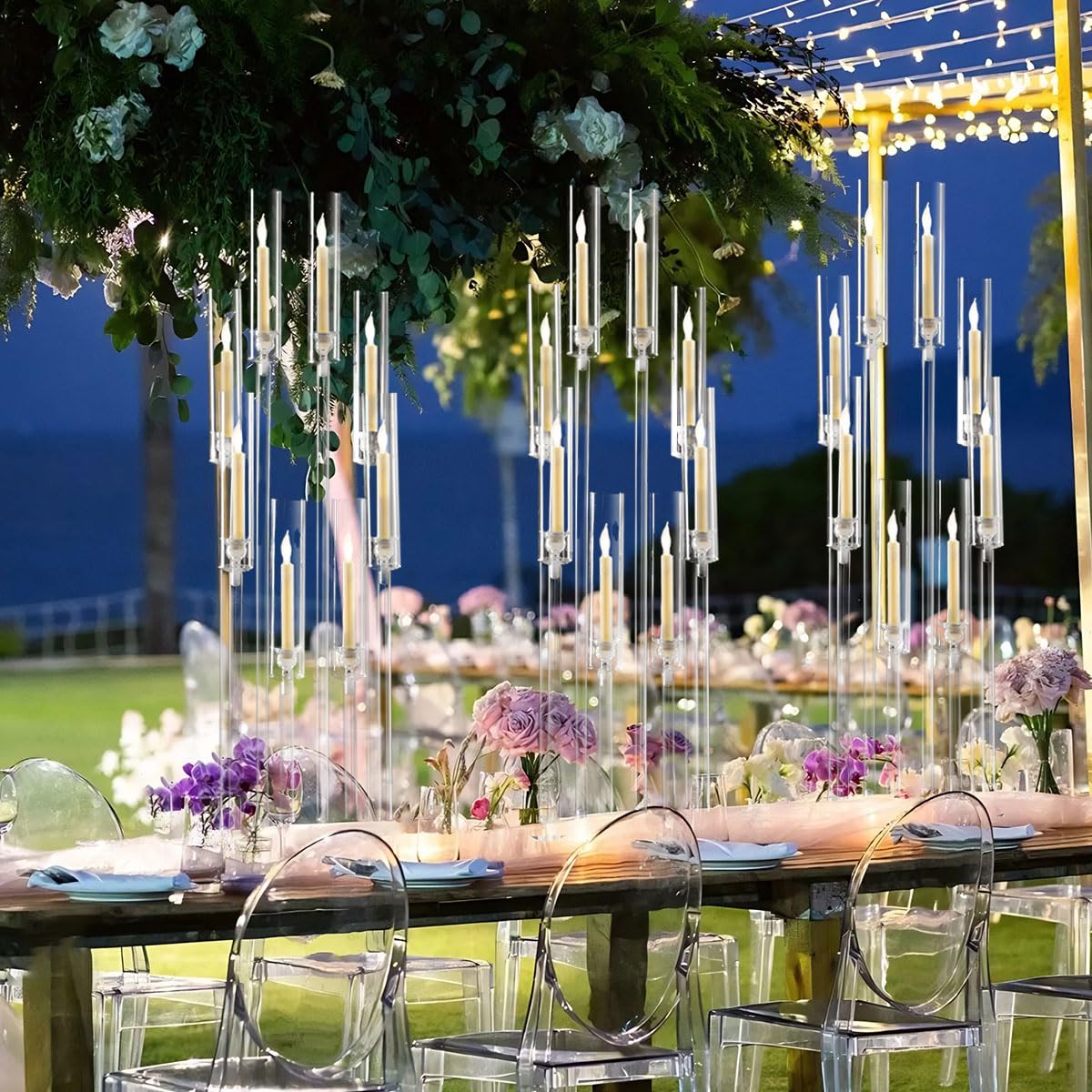 10PCS 8 Arm Acrylic Candelabra Candle Holder for Wedding,Tall Clear Candlestick Holders with Shade for Tables Party Grand Event Valentine's Day Dinner Decoration (Fit 0.8" Led Candles)
