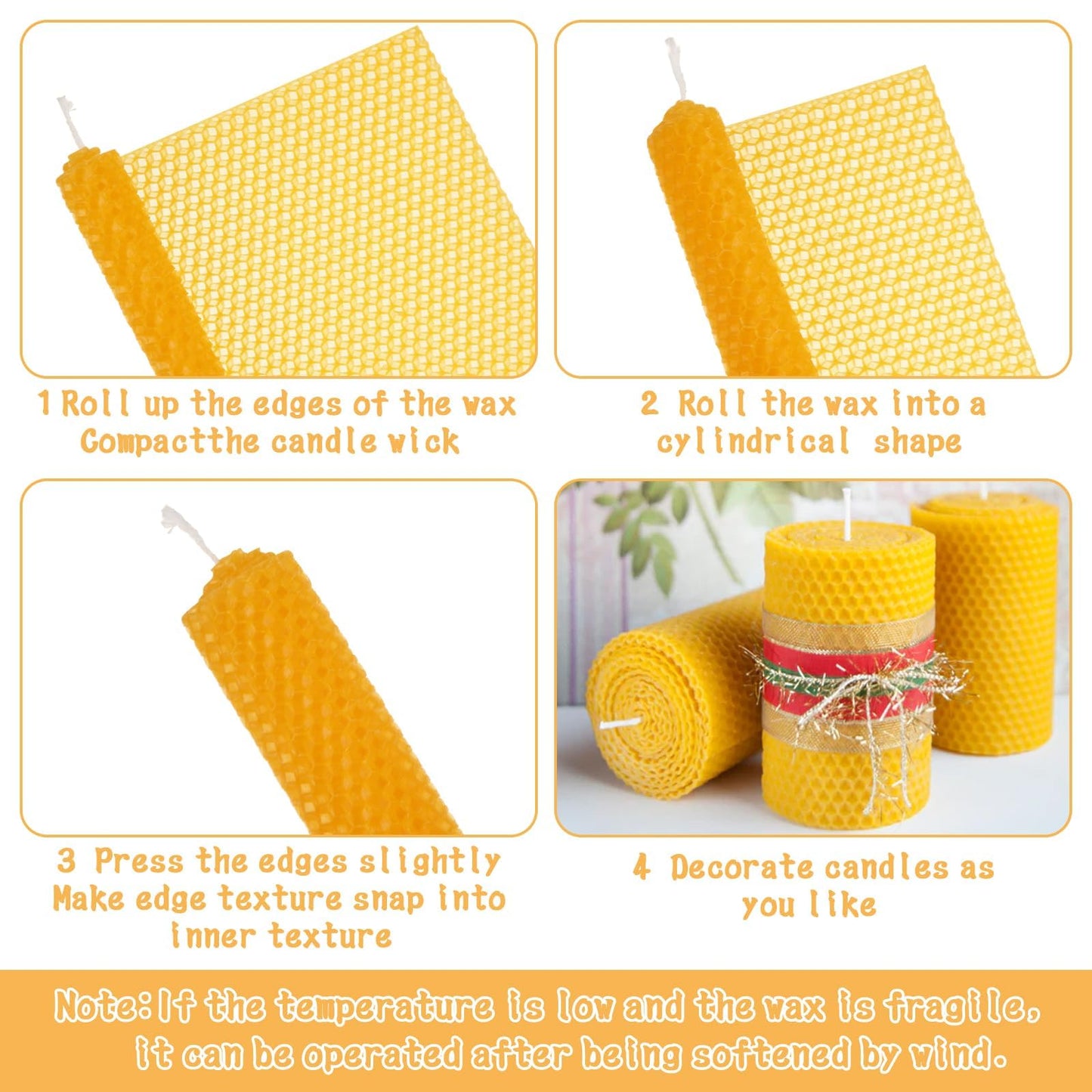 Oungy 24pcs Beeswax for Candle Making DIY Candle Making Kit Beeswax Sheets Include Cotton Wick, 8x8 inch