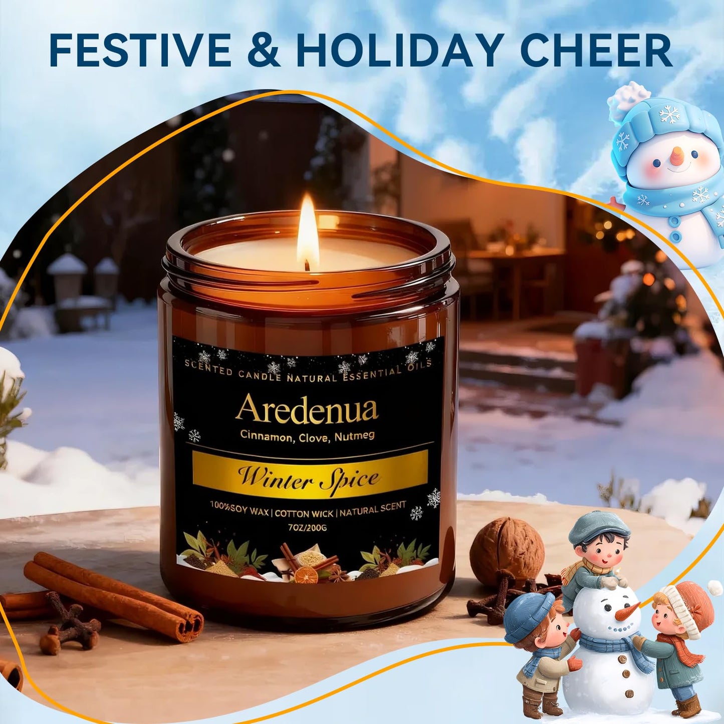 Winter Candles – Winter Spice Candle | Holiday Scented Candles, 7oz Soy Candle for Home - Christmas Gifts for Men Women - 50H Clean Long Lasting Burn, Aromatherapy Gift for Relaxation
