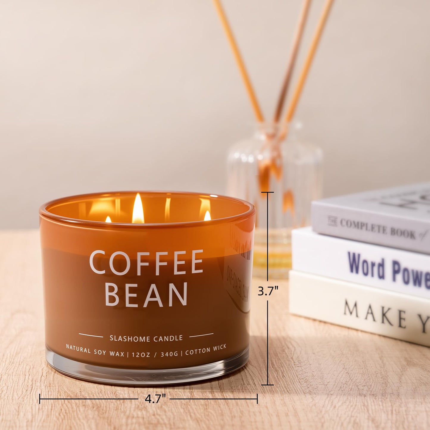 Coffee Bean Scented Candle, Luxury Large 3 Wick Soy Candle 12 Oz, 60+ Hour Long Lasting Clean Burn, Elegant Aromatherapy Home Decor, Housewarming & Birthday Gift for Men & Women