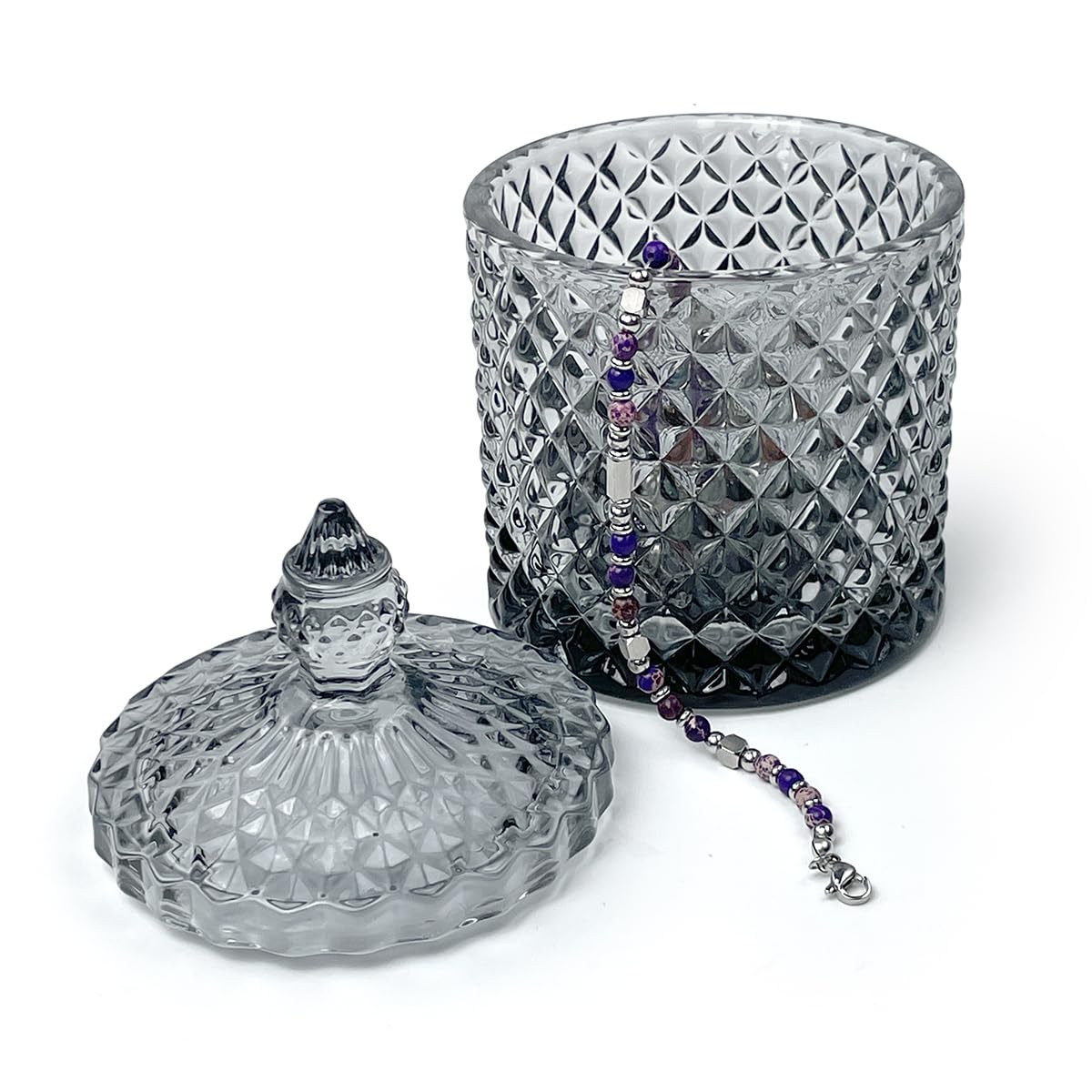YILUSHENGHUA Colorful Glass Jar With Lid,Cute Candle Cup,Candy Dish,Candy Cookie Jars,Jewelry Box,Decorative Jar(Gray)