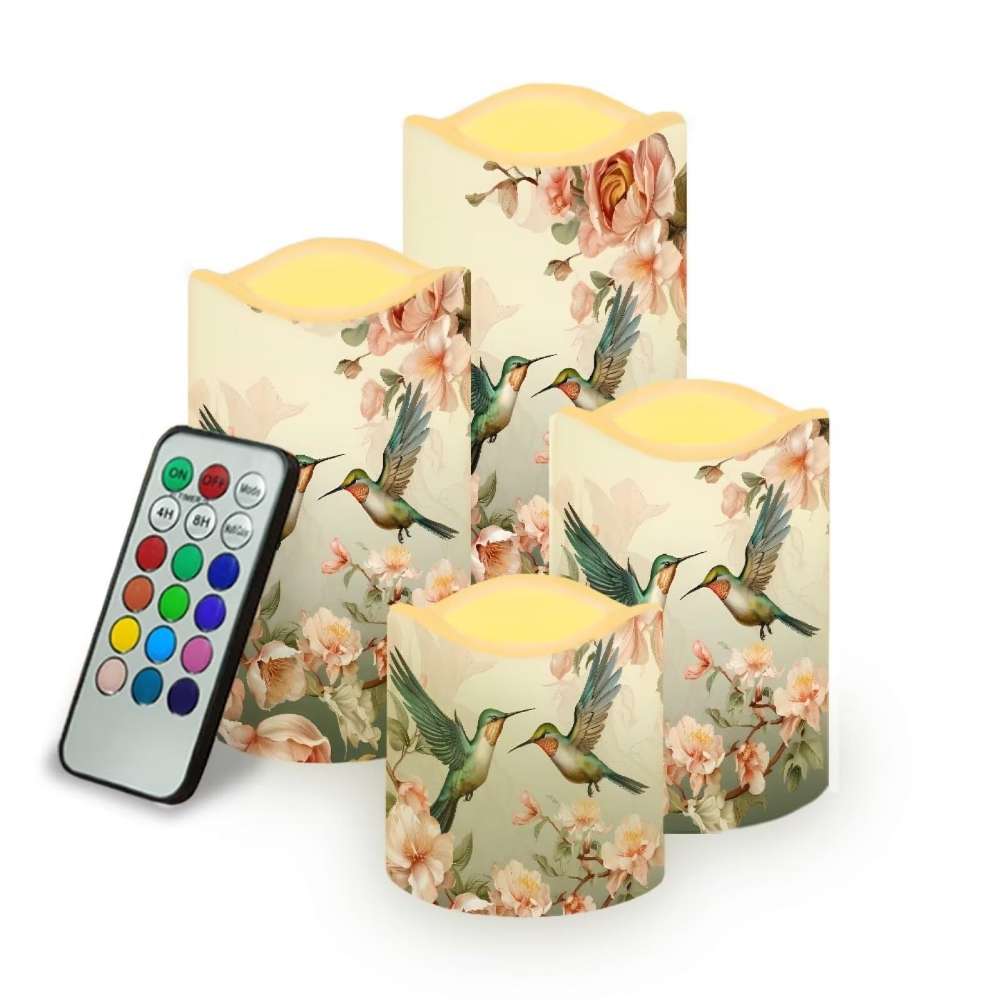 Cozeyat Hummingbird Fake Pillar Candles with Remote 4 Pack Battery Operated Color Changing LED Flameless Candles Waterproof for Indoor Outdoor Beach Wedding
