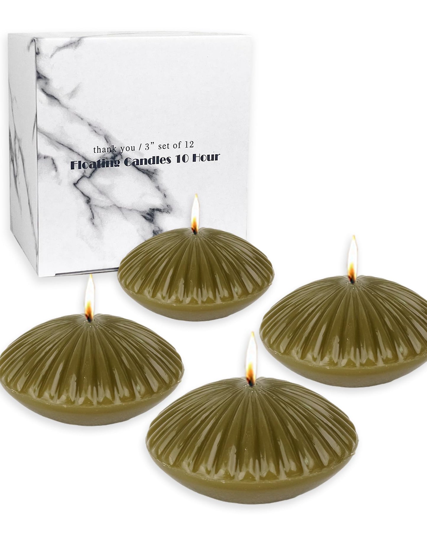 12 Pack Olive Floating Candles 3 Inch,Unscented Classic for Weddings,Parties,Special Occasions and Home Decorations