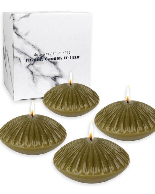 12 Pack Olive Floating Candles 3 Inch,Unscented Classic for Weddings,Parties,Special Occasions and Home Decorations