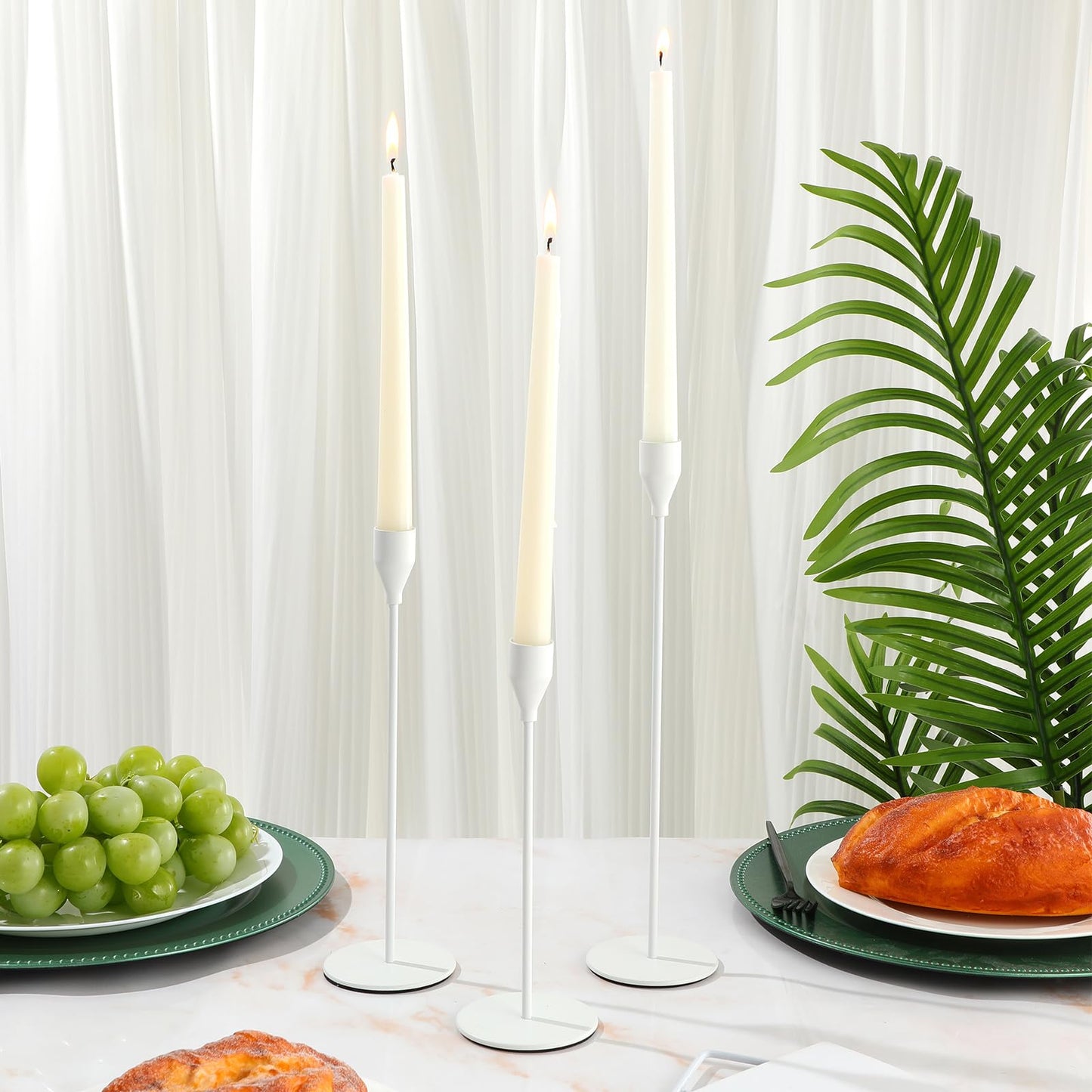 Set of 18 Tall Candlestick Holders Thin Metal Taper Candle Holders for Table Centerpiece Modern Decorative Pillar Candle Sticks Stand for Home Wedding Christmas Decoration(White)