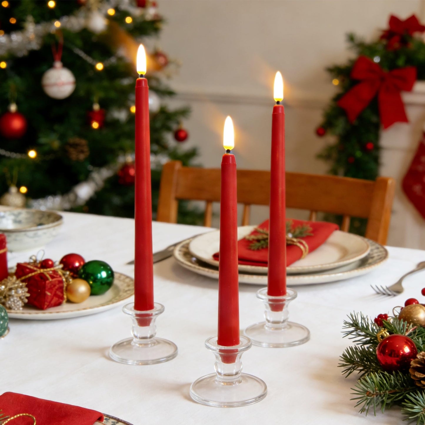 Ni-JASW Red Flameless Taper Candles with Remote, Flickering Battery LED Candlesticks Home Decor Set of 12