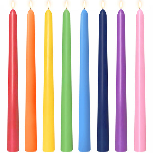 8 Pack 10 Inch Rainbow Smooth Taper Candle Set, 7/8 Inch Unscented Driples Candlesticks for Home Decoration, 6-7 Hours Burn, Assorted Bright Colors