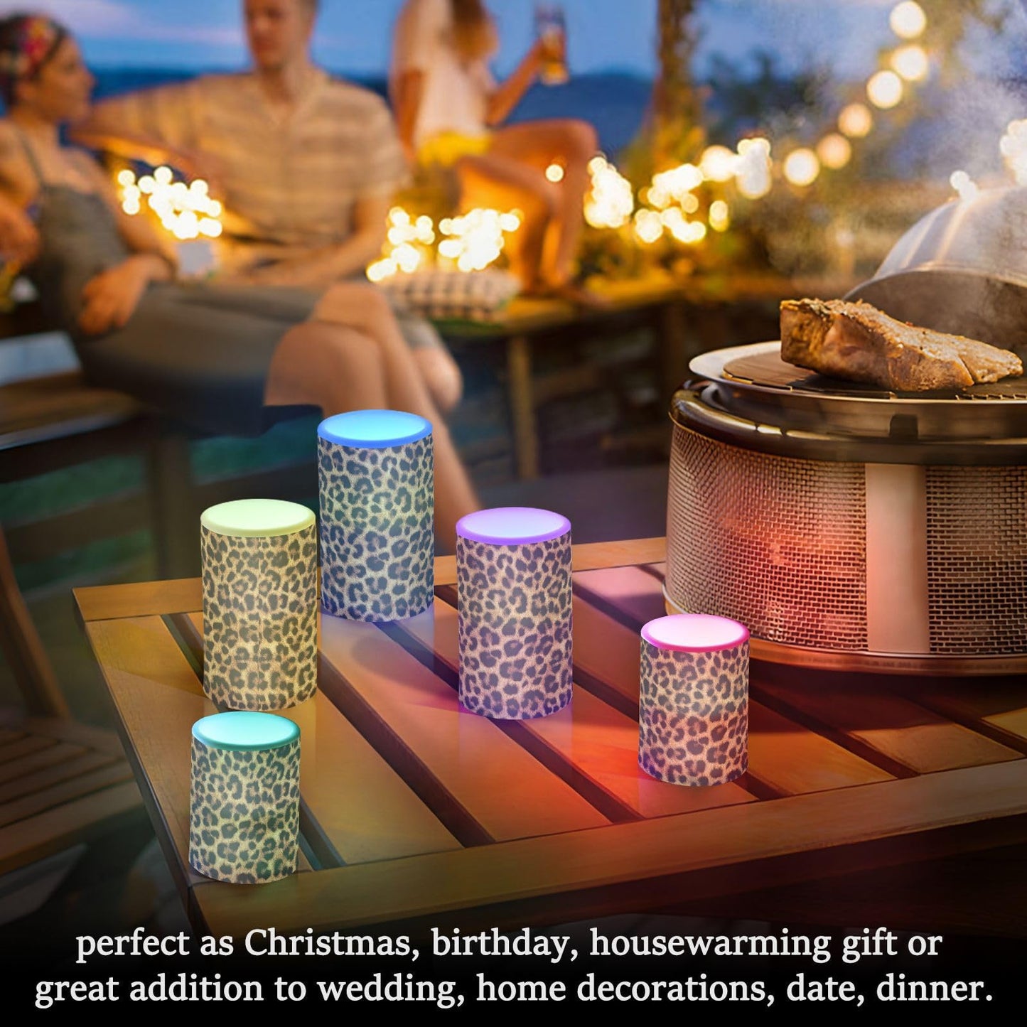 BOENLE Flickering Flameless Candles, Leopard Texture LED Candles with Remote Timer, Set of 2 Battery Operated Candle for Valentine Wedding Birthday