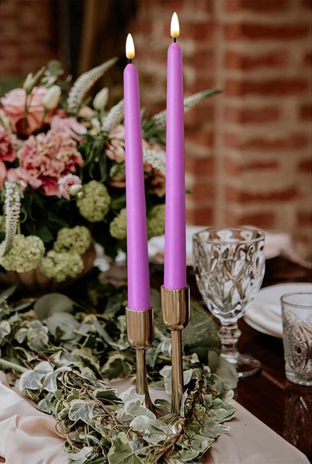 NONNO & ZGF 10 Pack Purple Flameless 11'' Wax Covered Taper Candles with 2 Remote, Use 2-AA Battery (Not Included, Runs 200 Hours)