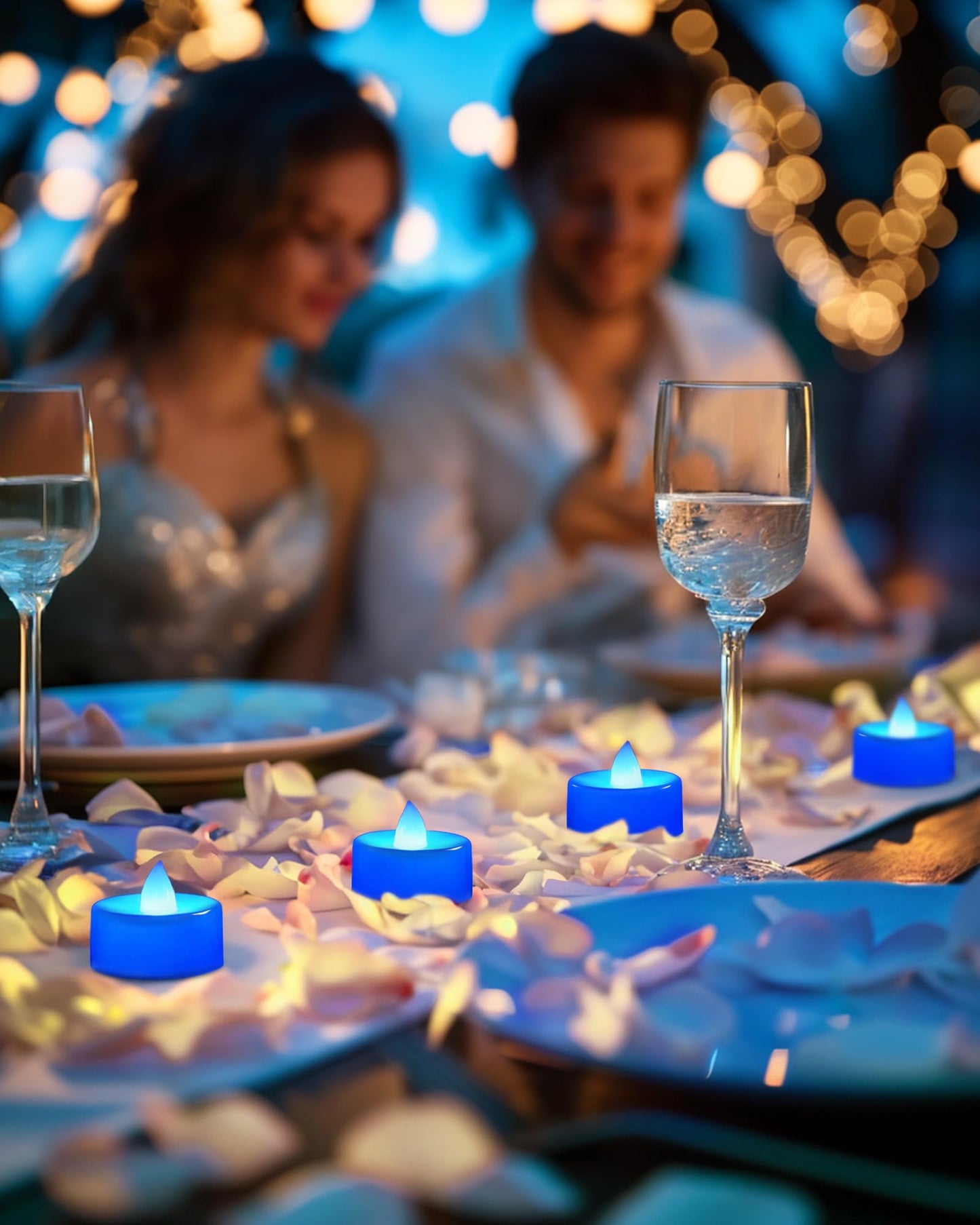 BEICHI Flameless Candles, Battery Operated LED Tealights Votive Flickering for Party Halloween, Christmas, Wedding- 24Pack, Blue Light