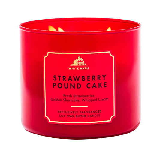 Bath & Body Works Strawberry Pound Cake 3-Wick Candle - Scented Candle for At-Home Use - Long-Lasting, Room-Filling Fragrance - High Fragrance Oil Concentration - Soy Wax Blend