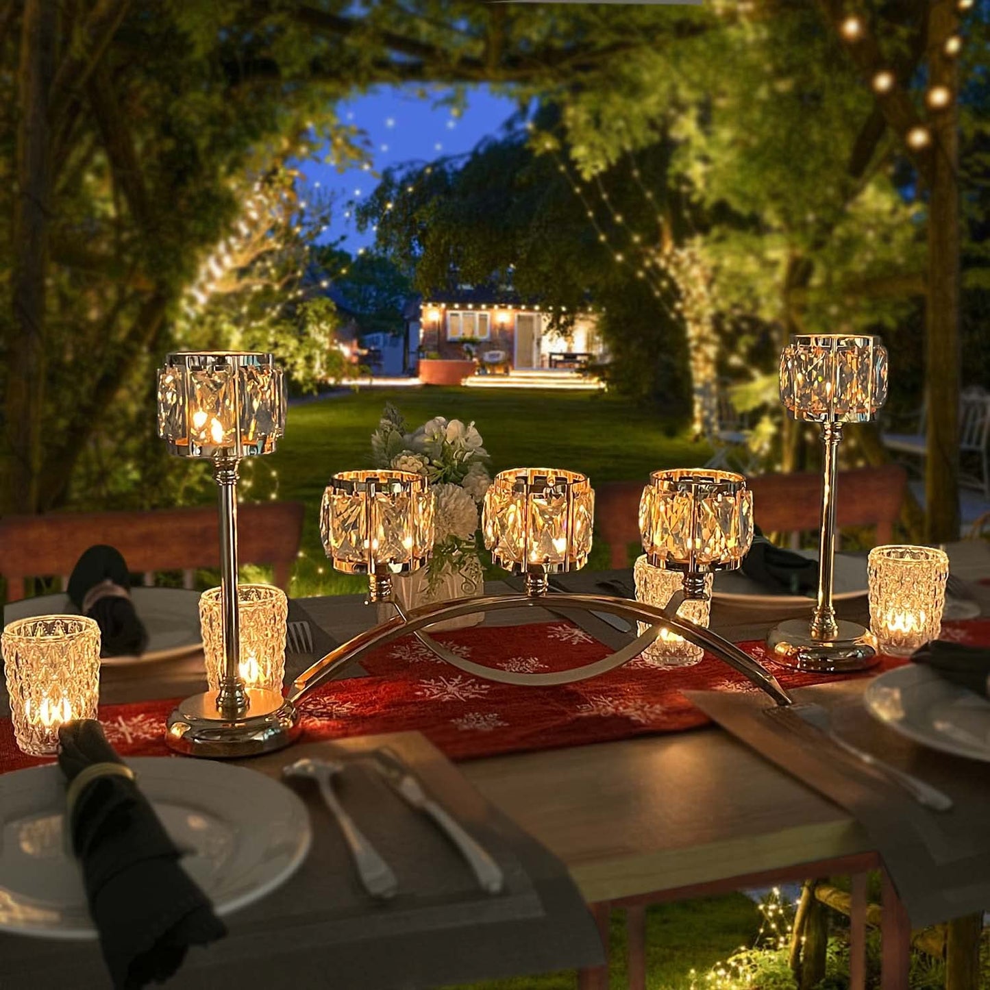 Crystal Bowl Tealight Candelabra Votive Candle Stand/Candleholder Sets,Wedding Centerpieces Candlestick Holders for Tables Crystal Candle Holder/Centerpiece Table Decorations (Set of 3 Gold)