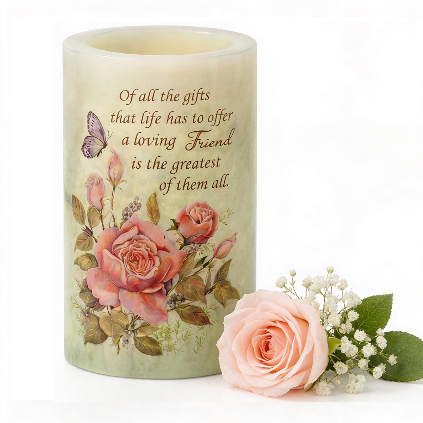 Real Wax Flameless Candle 4x6,Butterfly Rose Flickering LED Pillar Candle with Timer, Battery Operated, Romantic Floral Decor, Wedding & Valentine Centerpiece, Anniversary Decor for Wife or Girlfriend