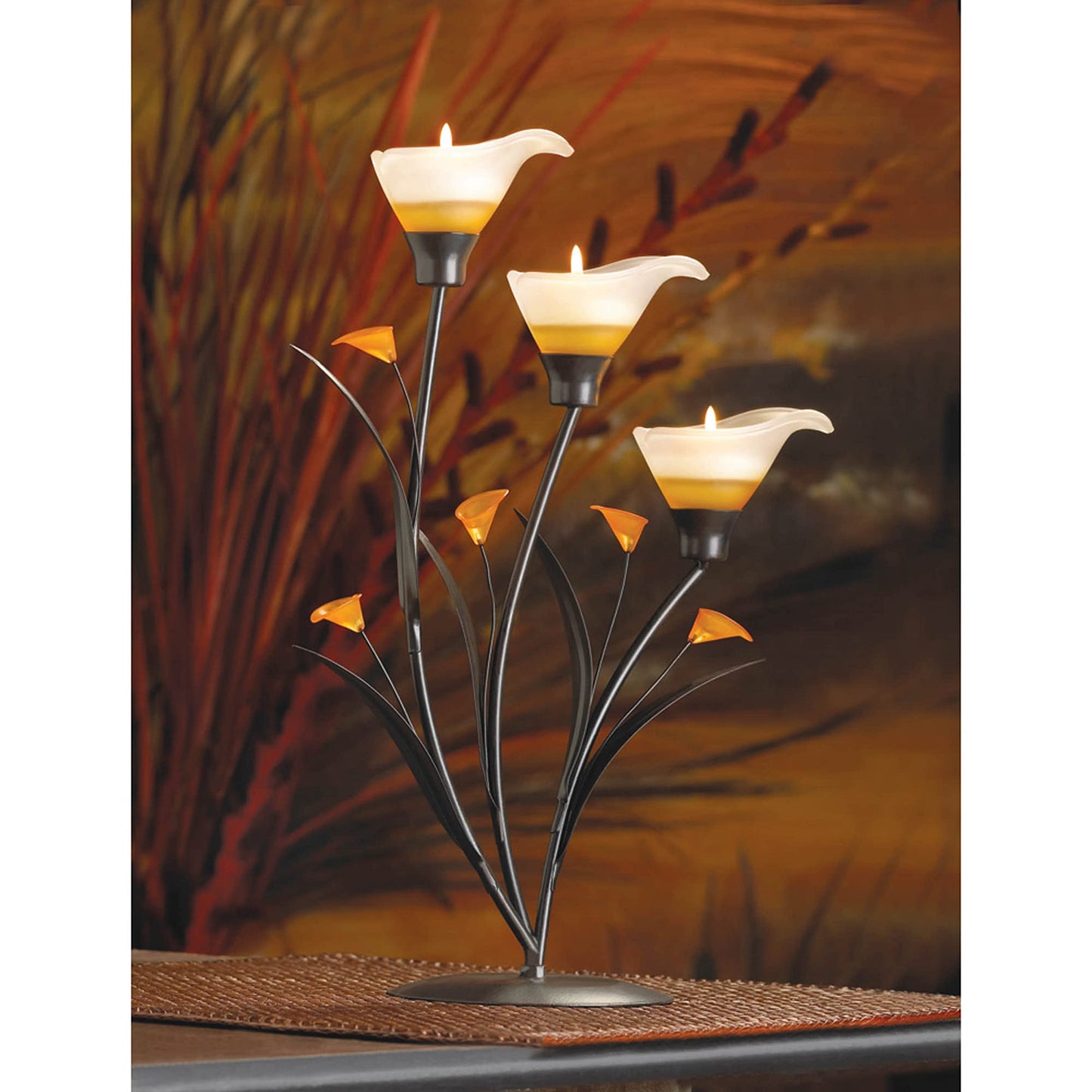 Accent Plus Candle Holder Christmas Decorations Indoor Outdoor Home Decor Valentine’s Day Amber Lilies Tabletop Christmas Candle Holder Wedding Centerpiece Tealight Candle, 9.3 X 4.75 X 13.3 Inches