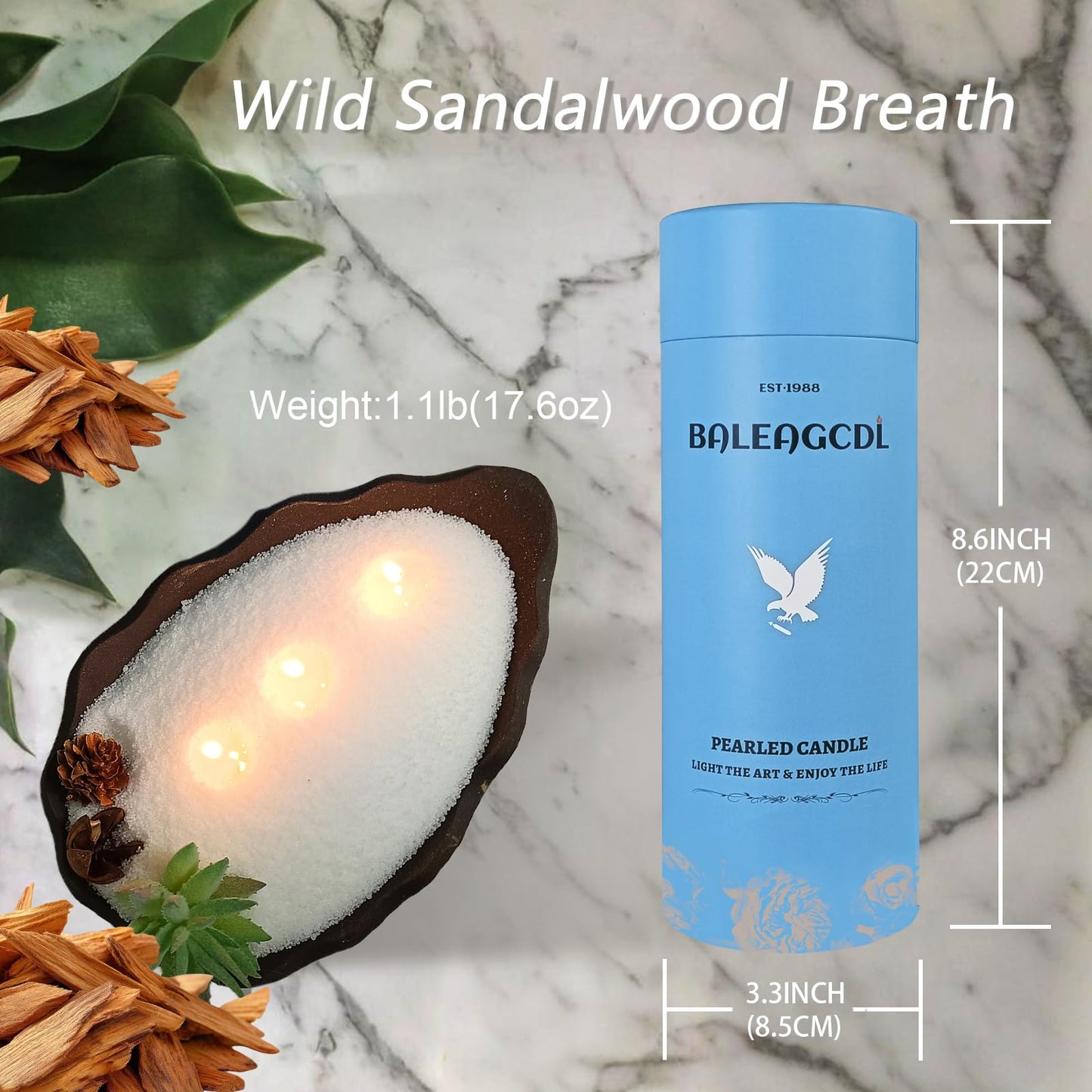Scented Candle Sand - YUKCAXDLS 18oz Hearthside Sandalwood Pearled Candles with 30 Wicks - Warm Woody Scent - Refillable for Making Lasts up to 100+ Hours of Steady Burn Smokeless - White