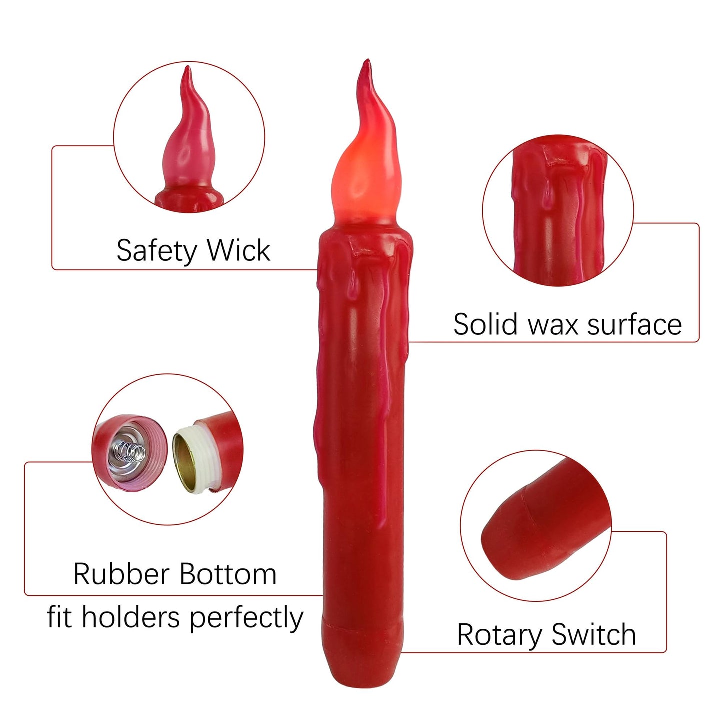 Gedengni Red Candlesticks Flameless Taper Candle, 4pcs Short LED Tapered Candles Remote Dipped Candle 6inch Battery Chandelier for Enchanting Christmas Harry Potter Inspired Vigils,R