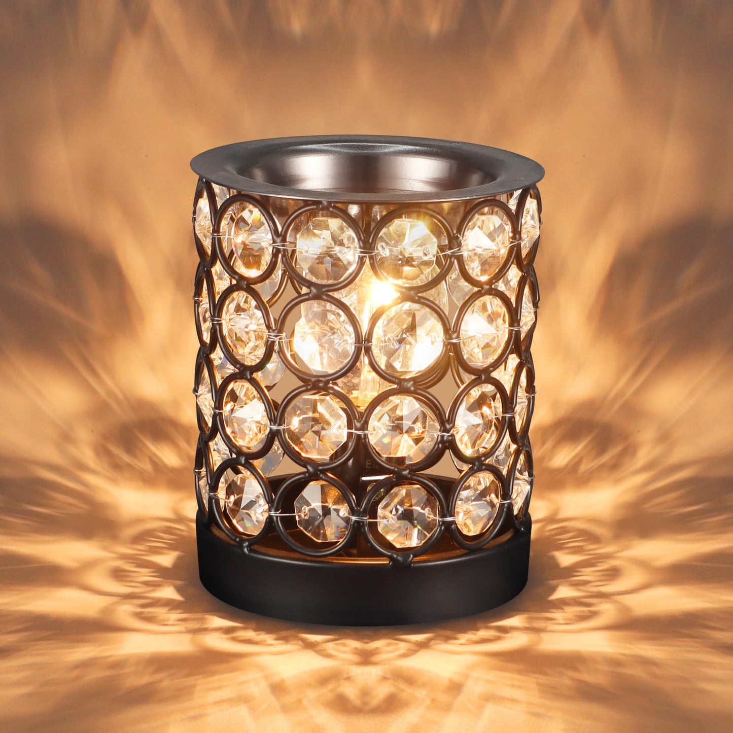 Crystal Wax Melt Warmer Candle Wax Warmer for Scented Wax 2 in 1 Wax Melts Fragrance Warmer Wax Cubes Melter Home Office Deco Night Light Valentines Day Birthday Gifts for Women Mom Girl(01-Black)