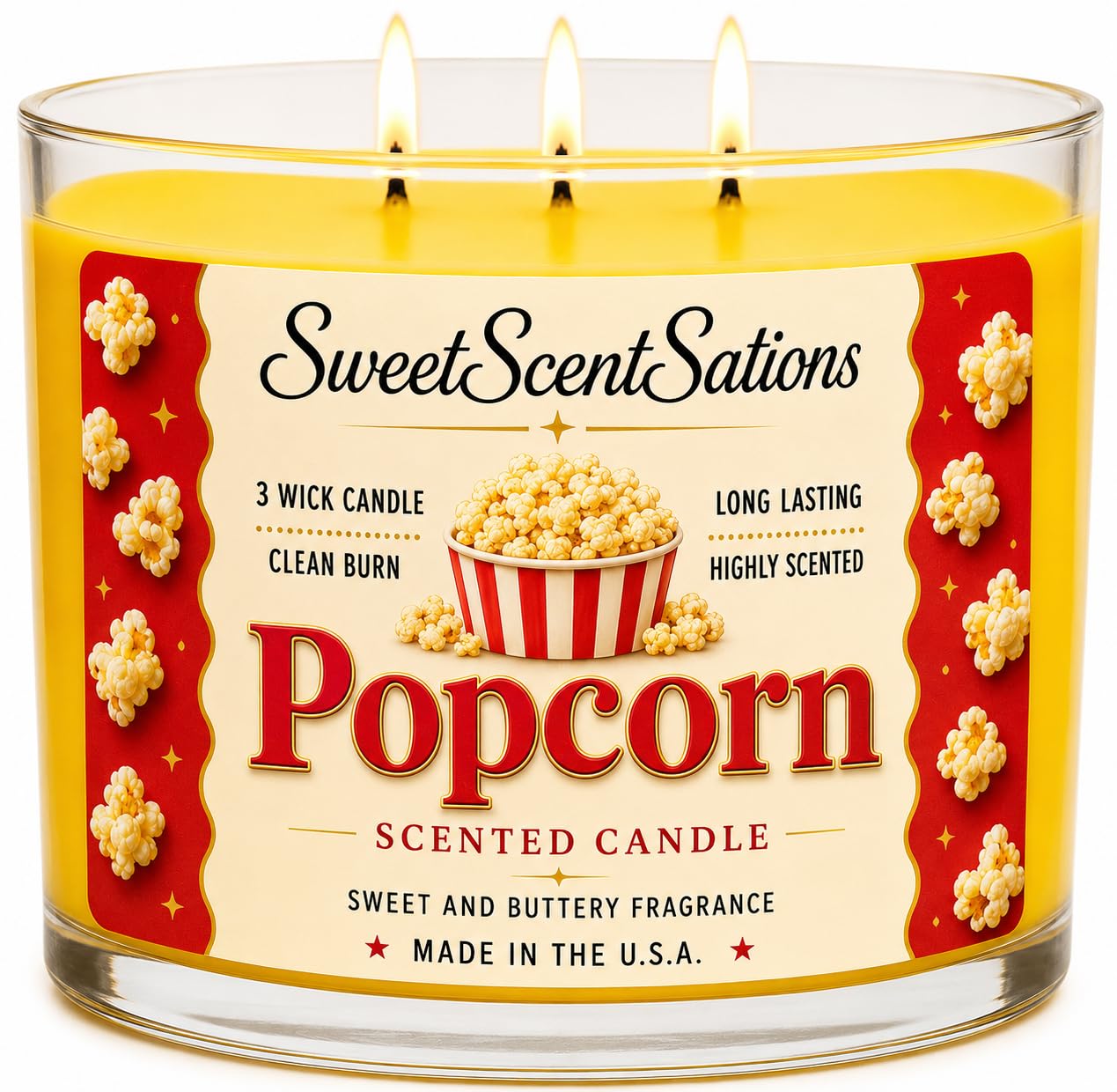 SweetScentSations Popcorn Scented Candle – Salted Butter Popcorn Aroma | Soy Wax Long Burning Candle for Home | Fun Snack-Inspired Candle Gift for Movie Lovers